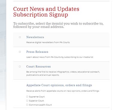 PA Court Subscriptions screenshot
